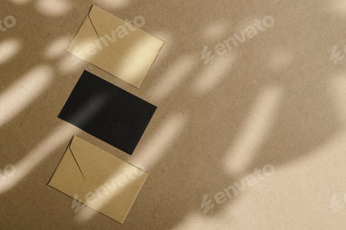 Preview: Envelopes on cork board with leaf shadow