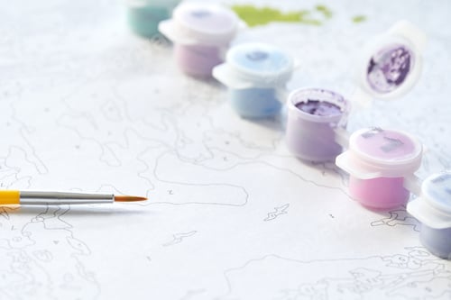 Preview: Relaxing paint by numbers kit with paintbrush and pastel pots for creative