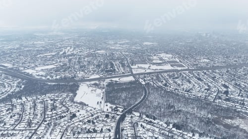 Preview: Aerial view of Kitchener, Ontario, covered in snow during winter
