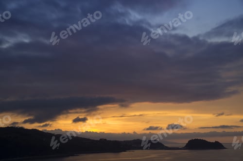 Preview: Dramatic Sunset Over Ocean, Islands Silhouette