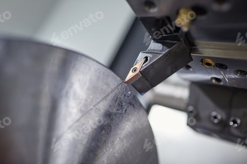 Preview: modern CNC lathe close-up, metal processing process on a lathe