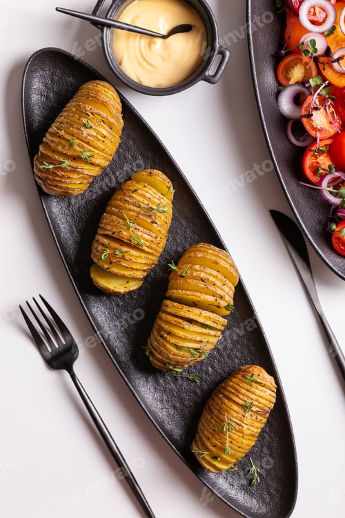 Preview: Dinner with grilled potato on a plate