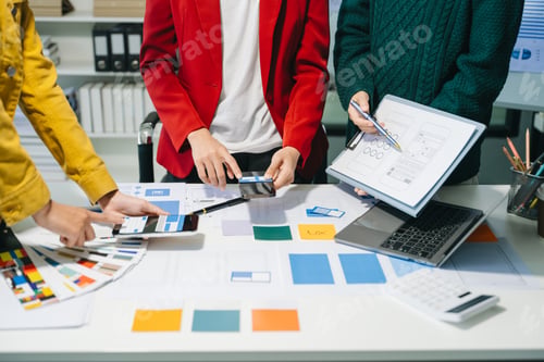 Preview: UX developer and ui designer brainstorming about mobile app interface wireframe design
