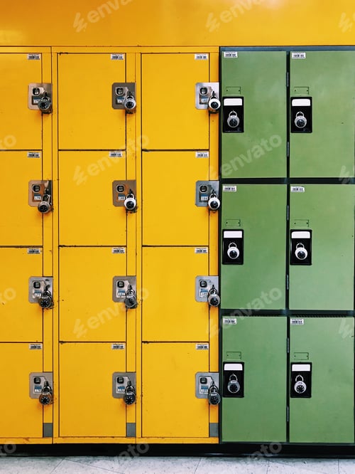 Preview: Vibrant, vintage lockers are a study in colourful minimalism. Homage to Wes Anderson.