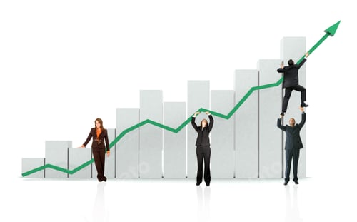 Preview: Group Of Business People With A Chart Representing Growth And Success - Isolated Over A White