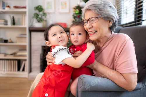 Preview: Grandma is sitting in an armchair, holding her infant grandson