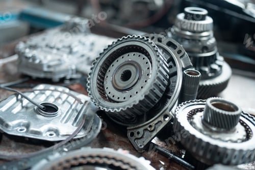 Preview: Steampunk texture, background with mechanical parts, gear wheels Stylized of a steampunk mechanical