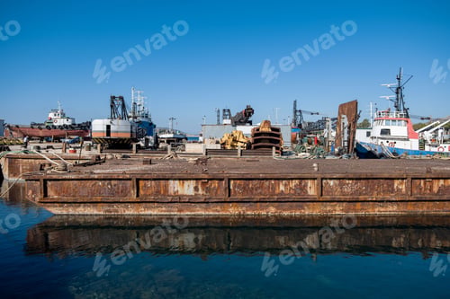 Preview: Old fertilizer industrial plant port in Drapetsona Piraeus Greece, sunny day.