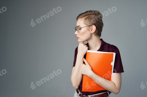 Preview: short haired woman with glasses fashion isolated background
