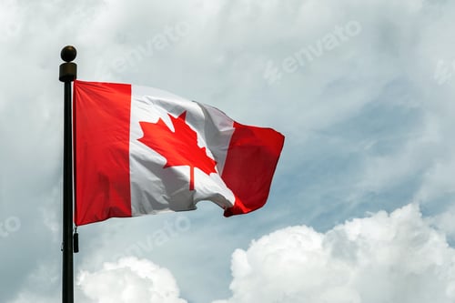 Preview: Flag of Canada on flagpole floating in the sky