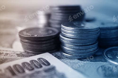 Preview: Yen Notes And Yen Coins For Money Concept Background