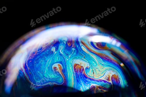 Preview: Abstract pattern, multicolored chaotic texture inside of the soap bubble, closeup