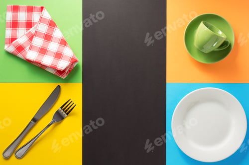 Preview: kitchenware at colorful background
