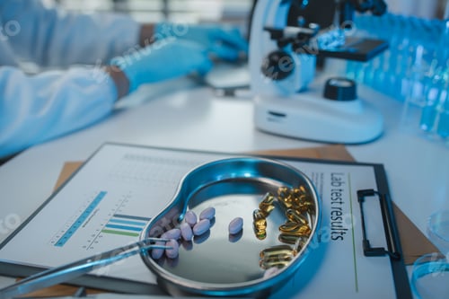 Preview: a scientist is testing various pills in order to improve their quality an effectiveness in the labor
