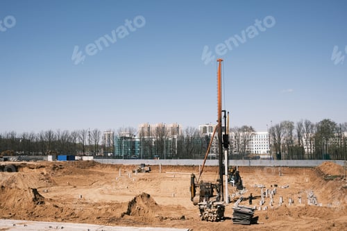 Preview: Driving and forming the pile foundation. Pile driven into ground by vibrating hydraulic hammer.