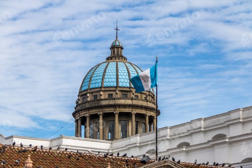 Preview: Dome of Guatemala City Cathedral and Guatemalan Flag