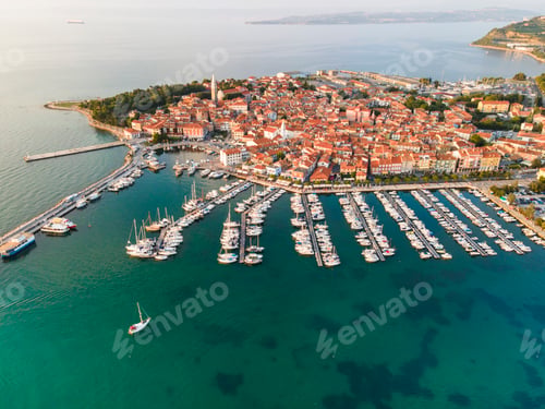 Preview: Izola Town and Boats at Marina Bay. Istria Adriatic Sea in Slovenia