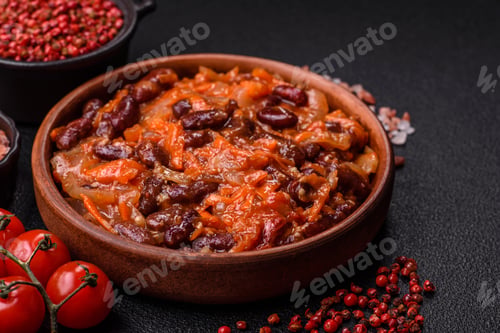 Preview: Vegan or vegetarian stew with red beans, onions and carrots or lobio