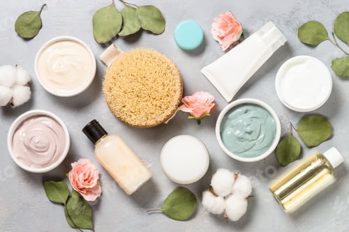 Preview: Clay mask on pink bakground, skincare product