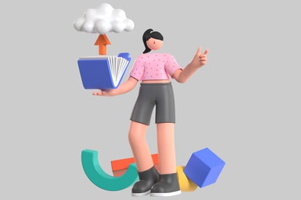 Preview: Woman with book surrounded by various objects