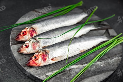 Preview: fresh herring fish raw seafood tasty fresh eating cooking meal food snack on the table copy space