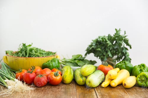 Preview: Farm fresh veggies on a kitchen table