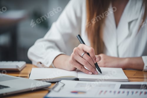 Preview: business woman work in the business office on the desk