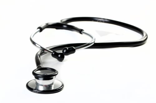 Preview: Stethoscope on white background with copy space top view