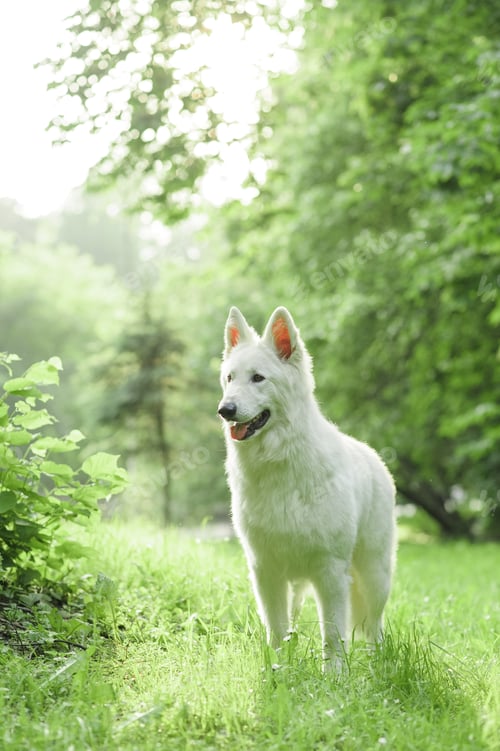 Preview: Labrador retriever lying in green grass - blue sky on background