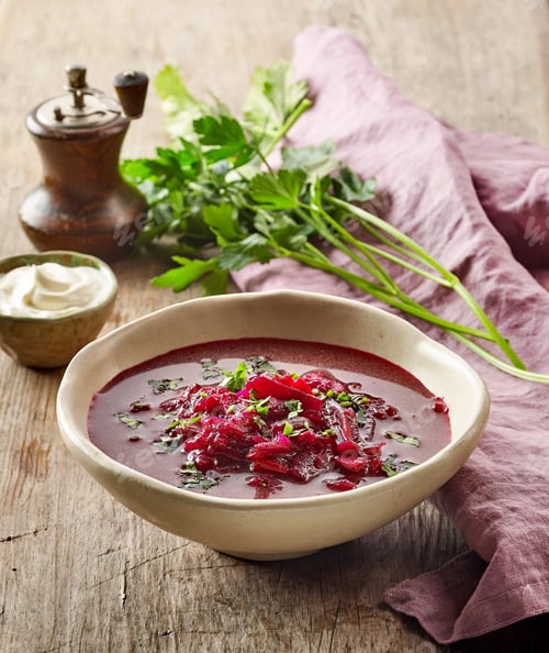 Preview: bowl of beet root soup borsch