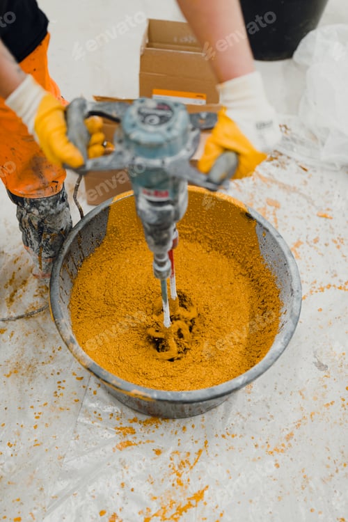 Preview: epoxy flooring applicator performs painting works with polyurethane epoxy mortar