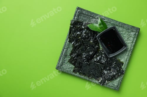Preview: Concept of Japanese food, seaweed nori, space for text