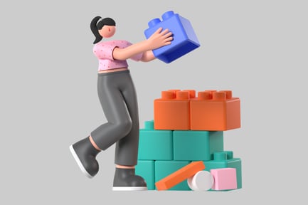 Stylized Builder Character with Blocks