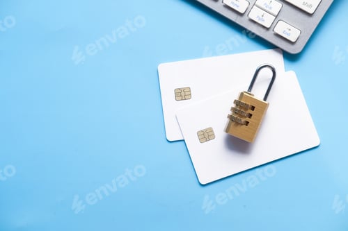 Preview: padlock on credit card, Internet data privacy information security concept