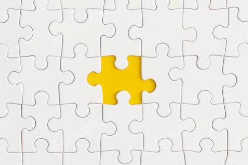 Preview: White details of puzzle on yellow background. Business strategy, teamwork.
