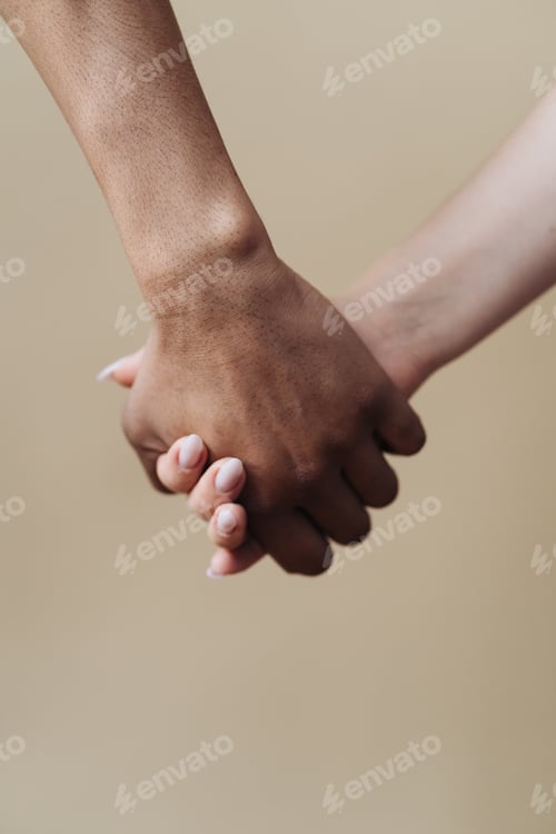 Preview: Young diverse couple holding hands, agree to bring the plan to life