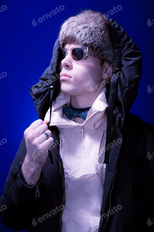 Preview: One Young Adult Man, Fashion Photography, Man, Blue Color Background
