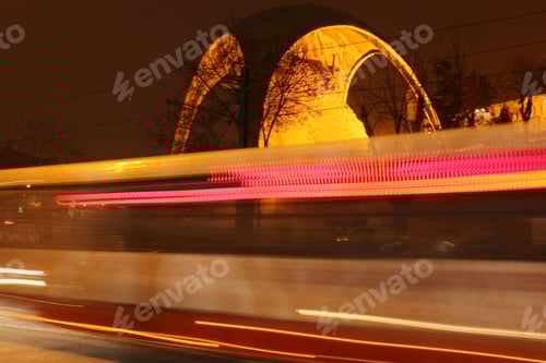 Preview: Turkey Konya. Historical Alaeddin Köşkü. Tram long exposure.