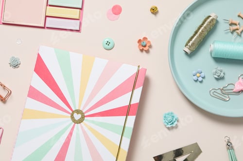 Preview: Scrapbooking, on a light background, flat lay.