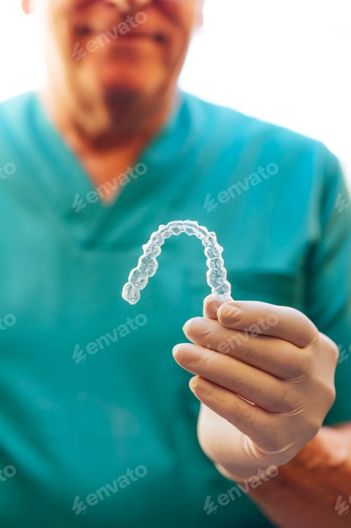 Preview: Doctor holding a clear dental aligner