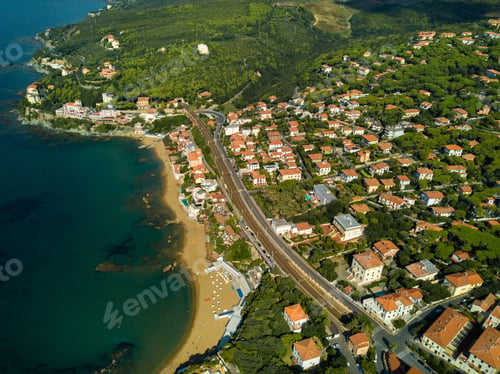 Preview: Top view of the city and the promenade located in Castiglioncello in Tuscany. Italy, Livorno