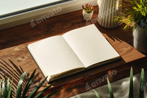 Preview: Books by the window on wooden windowsill in sunlight