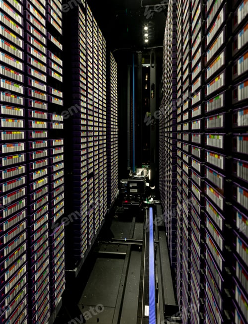 Preview: Data center with multiple rows of fully operational server racks