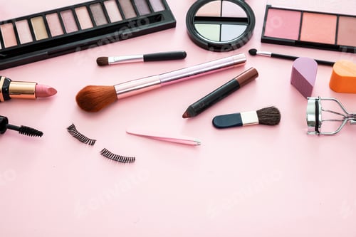 Preview: Make up cosmetics products against pink color background