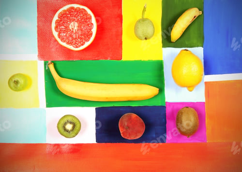 Preview: Fruits Lie On Bright Colorful Background
