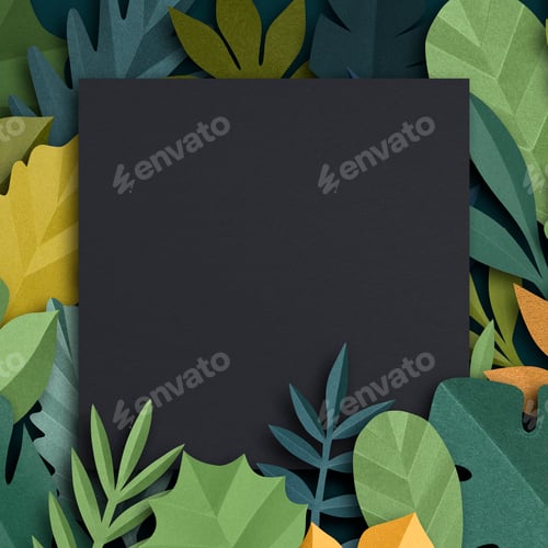 Preview: Green leaf frame in paper craft style