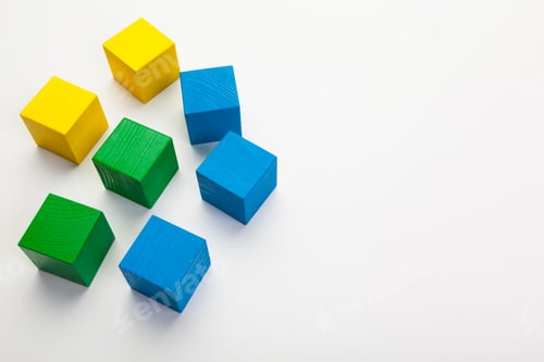 Preview: Colorful wooden building blocks isolated on white background