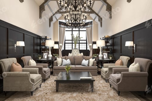 Preview: 3d rendering tropical style resort suite living reception and lounge