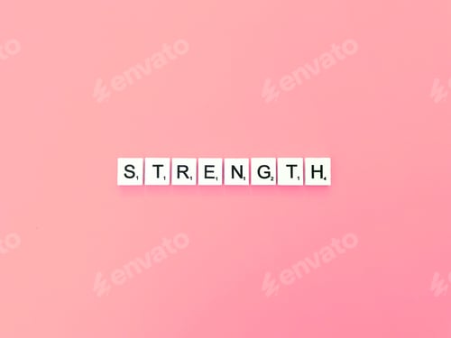 Preview: Strength Spelled Out with Letter Tiles on Pink