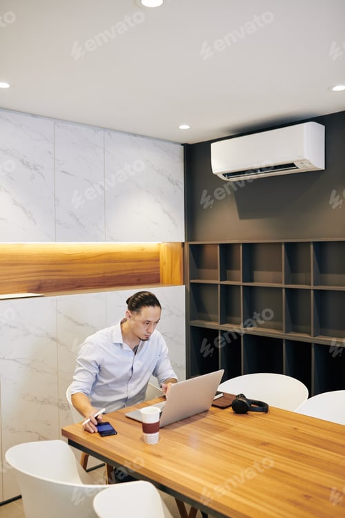Preview: Man working in meeting room